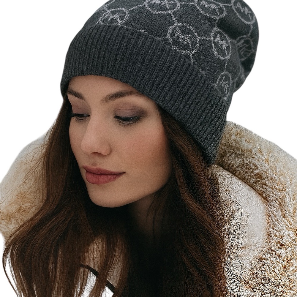 Michael Kors Jet Set Logo Knit Ribbed Cuffed Beanie Gray One Size Brand New